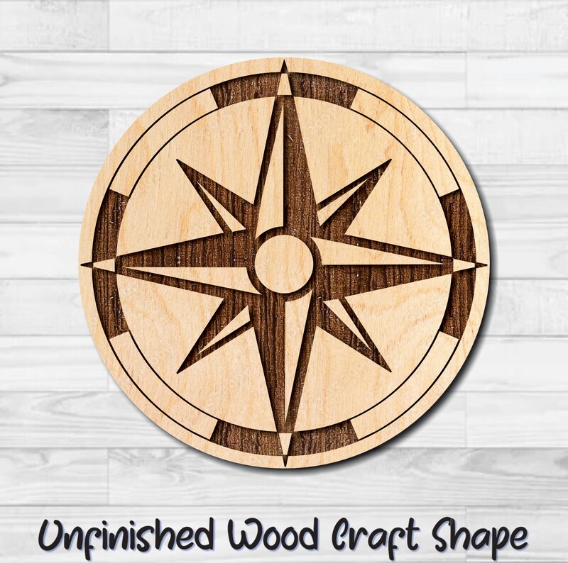 Mariner's Compass 1 Unfinished Wood Shape Blank Laser Engraved Cut Out Woodcraft Craft Supply COM-004